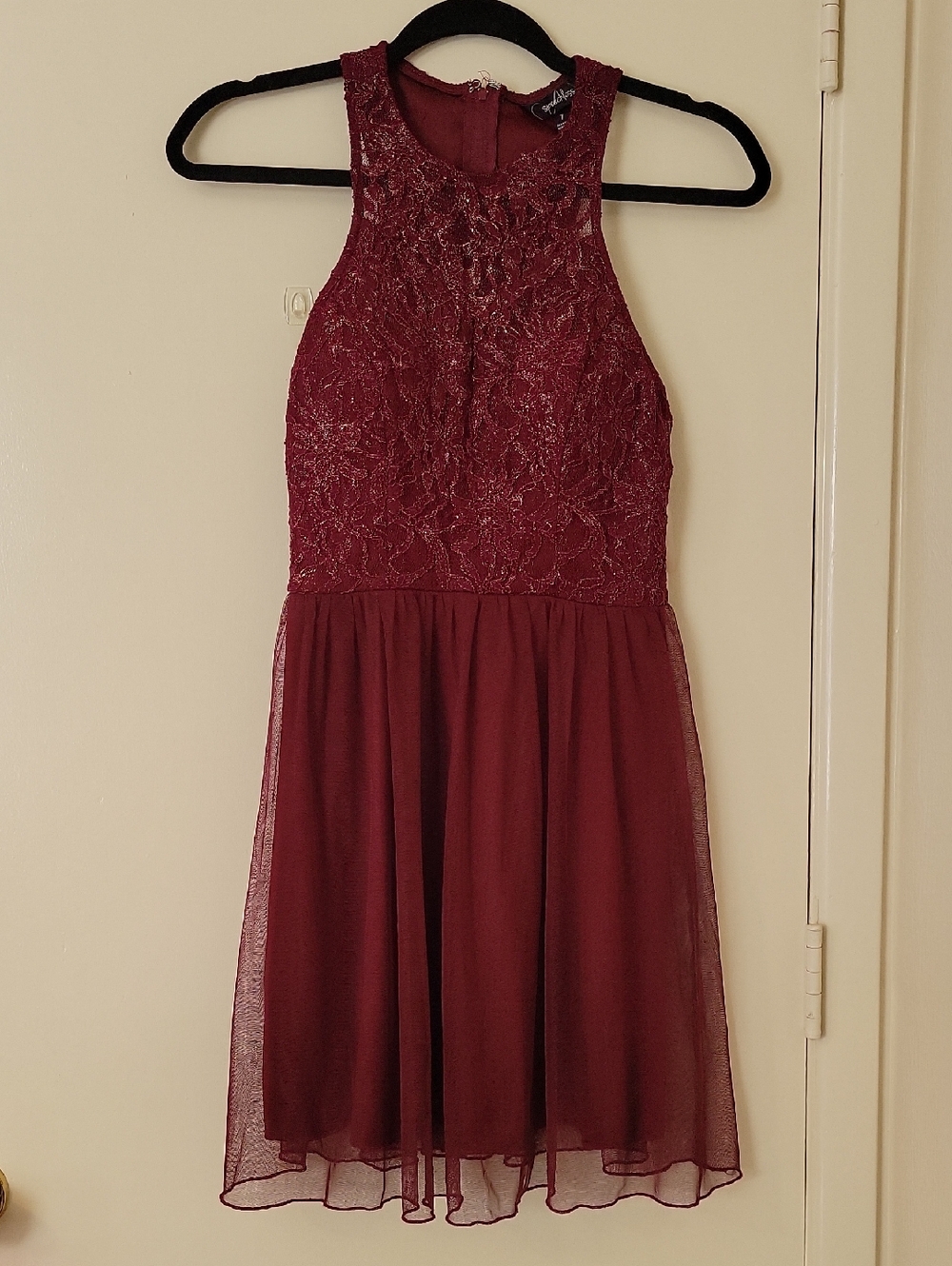 Burgundy Lace And Tulle Cocktail Dress
